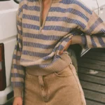 RHYTHM Estelle Quarter Zip Stripped Knit